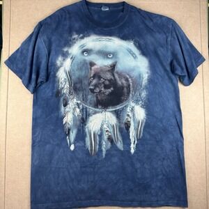Wolf Dreamcatcher T-Shirt Men's 2XL Blue Tie Dye Native American Style Graphic
